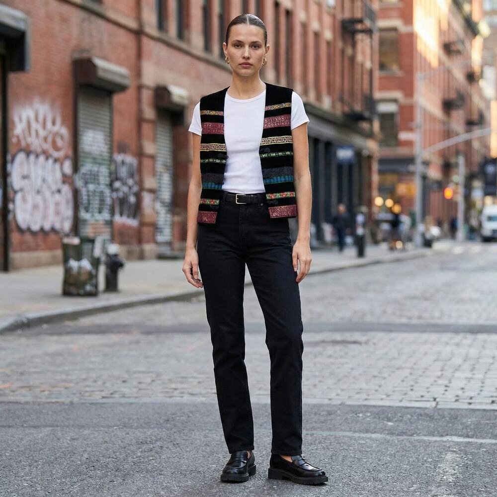 Eagle’s Eye 1996 Black Velvet Ribbon Vest Frog Closure USA Women’s M